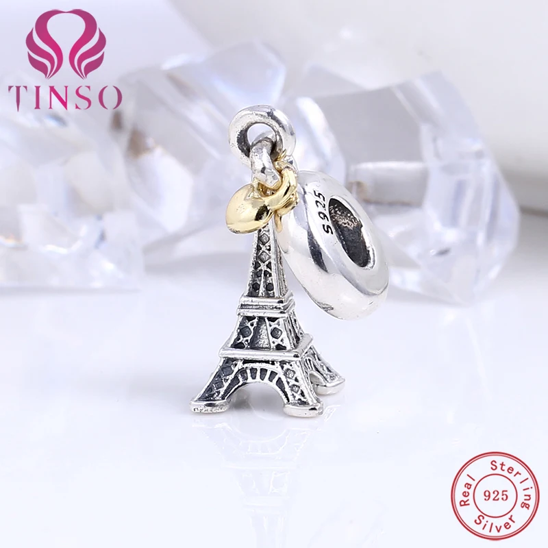 

New Authentic 925 Sterling Silver Eiffel Tower Heart Beads Fit Charms Beads Pandora Bracelet DIY Original Silver Jewelry Making