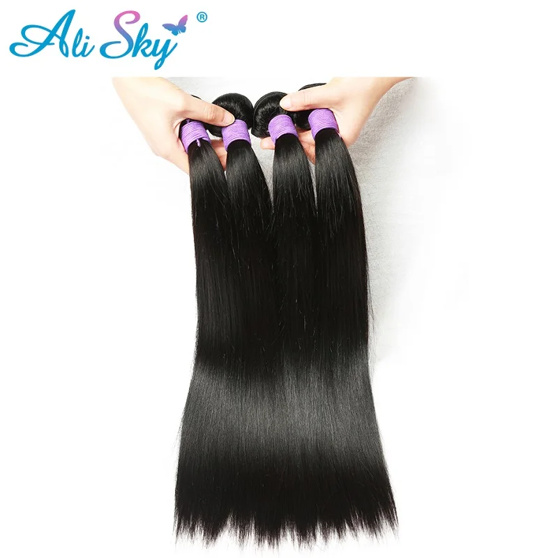 4 bundles Brazilian Straight Hair Ali Sky 100% human hair extensions 8-30 inches no tangle natural black color non remy