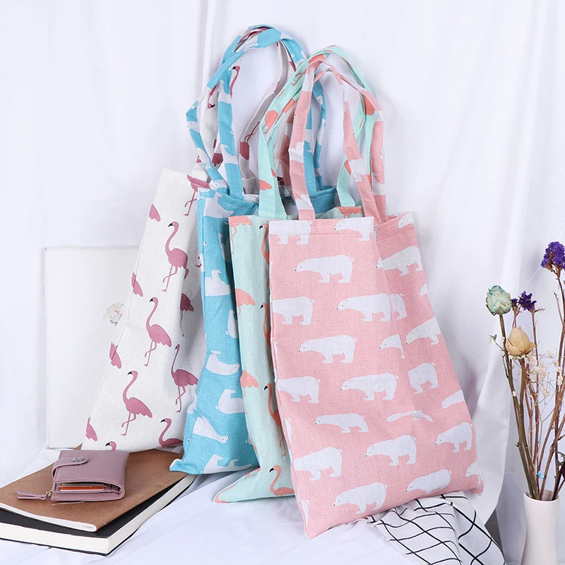 

1PCS Eco High Capacity Grocery Bags Women Casual Reusable Shopping Bag Animal Print Shopping Tote Beach Handbag Cotton Linen