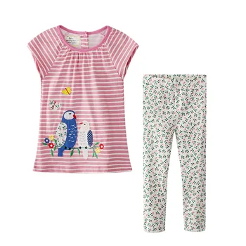 

2019 fall summer birds applique cotton tunic dress girl boutique baby legging clothing set