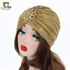 Nueva de moda señoras Diamante, oro y plata joya sombreros de Turbante para las mujeres pañuelo de quimio Hijab falda indio gorra Turbante sombrero ► Foto 3/6