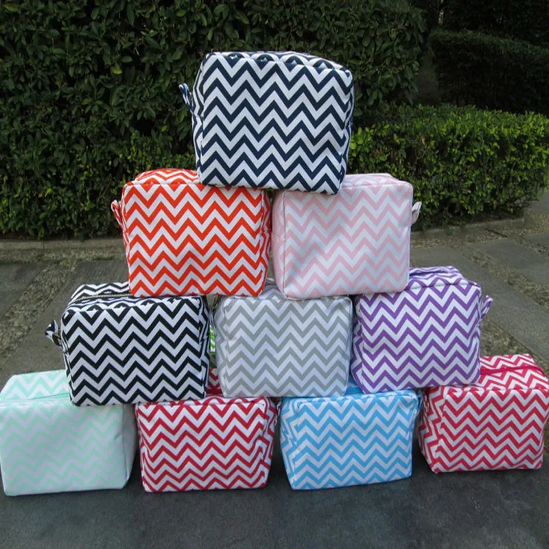 

Ready In Stock Chevron Cosmetic Bags ,Free shipping Zigzag Makeup With Zipper Closure in multi colors--DOMIL101001