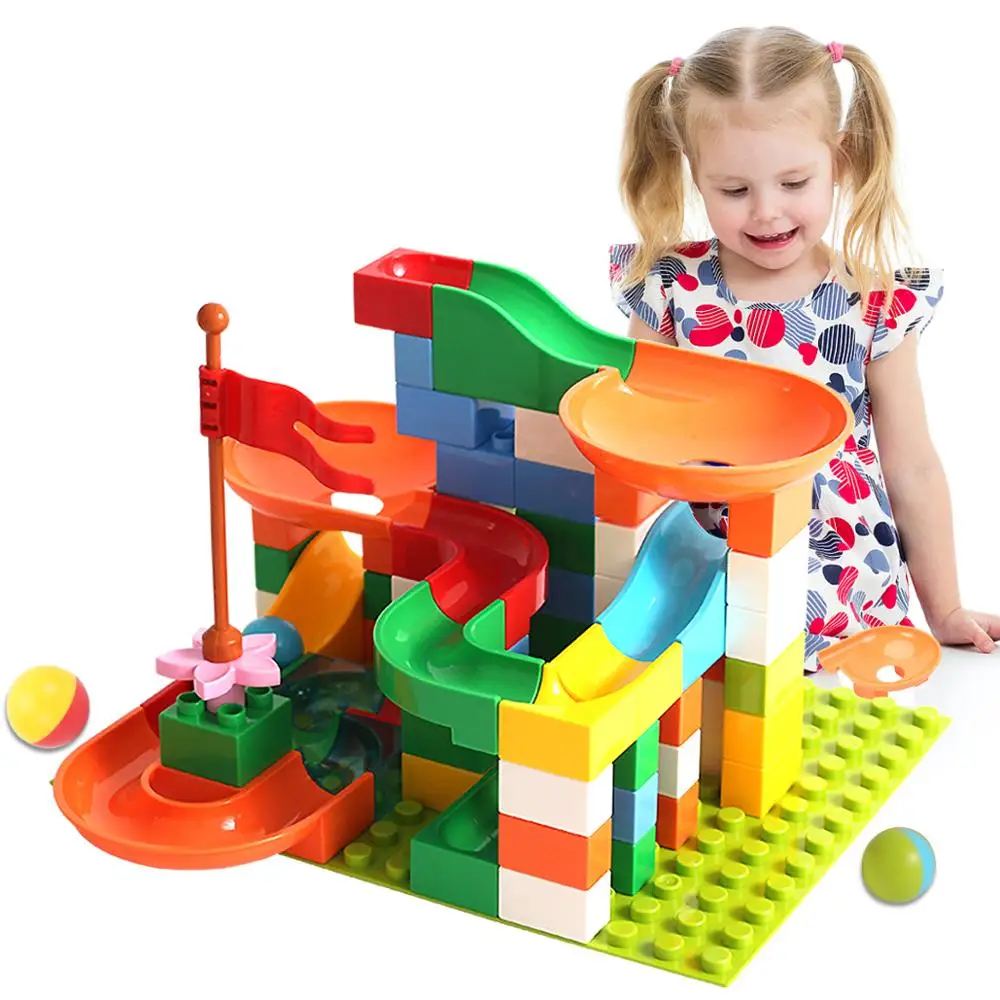

Marble Race Run Maze Balls Track Building Blocks Funnel Slide Big Building Brick Compatible legoinglys duploed-74PCS