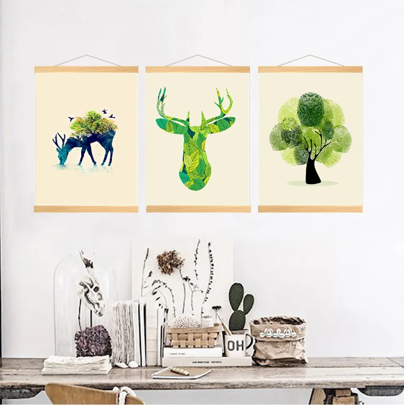 

Nordic Style Deer Print Minimalist Wall Art Canvas Painting Hanging Canvas Poster with Wooden Frame, Home Decor