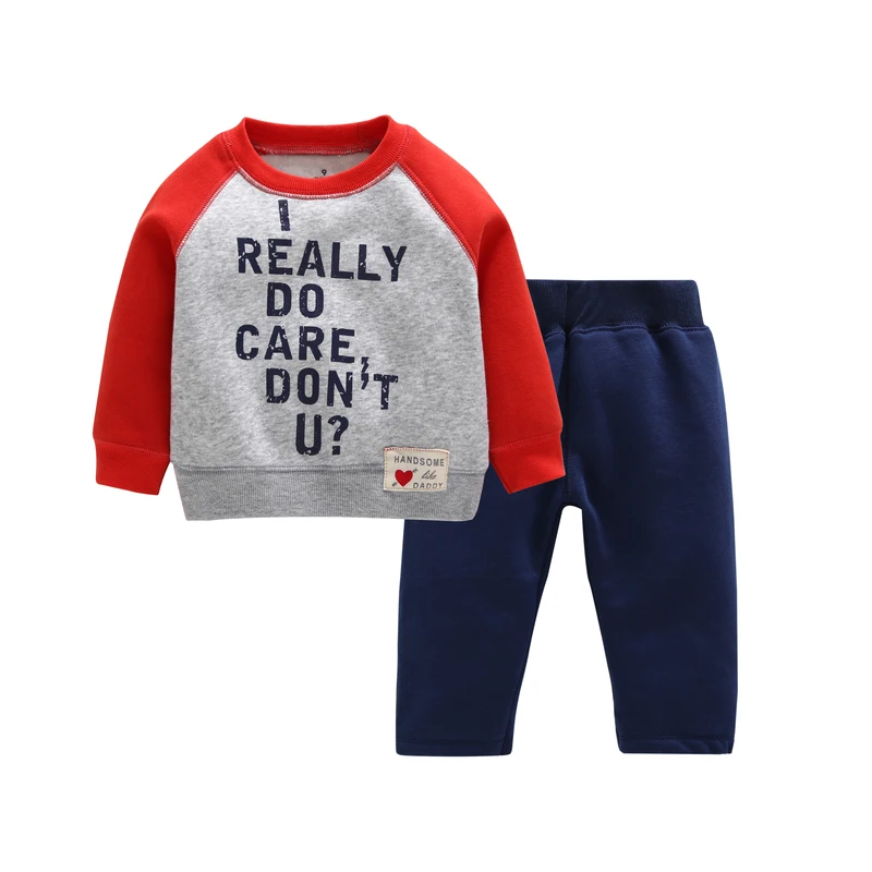 

fall 2PCS children's clothes Korean style long sleeve sweatshirt letter print+pants for 6-36M baby boy girls outfits green red