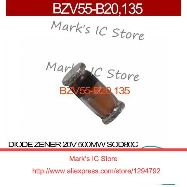 BZV55 B20,135 DIODE ZENER 20V 500MW SOD80C BZV55 B20,1 55 B20, BZV55 B2