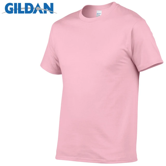 1 PCS Gildan Quality Men's Summer 100% Cotton T-Shirt Men Casual Short Sleeve O-Neck T Shirt Comfortable Solid Tops Tees light pink