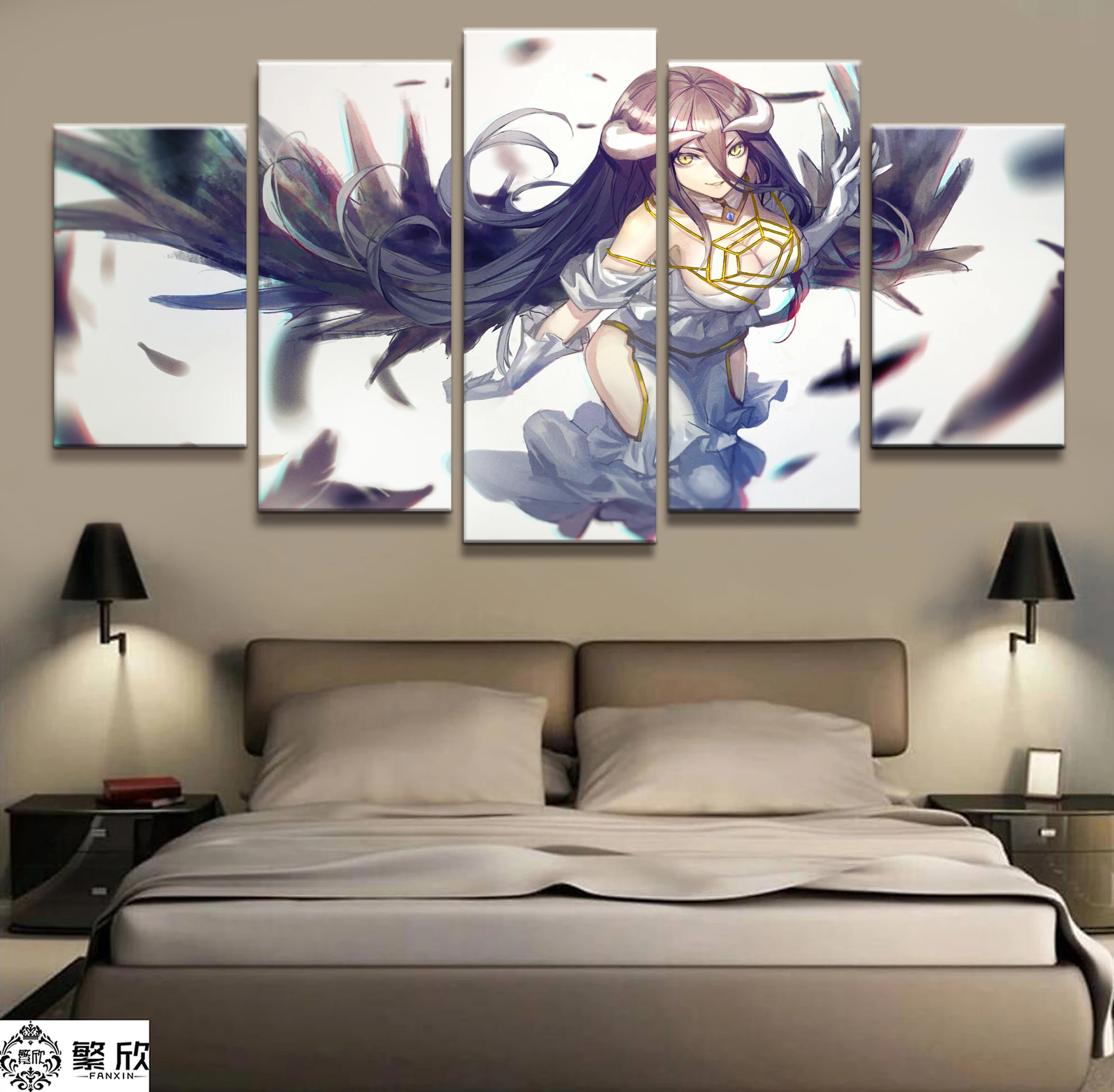 

Home Decor Modular Canvas Picture 5 Piece Overlord Albedo Animation Painting Poster Wall For Home Canvas Painting Wholesale