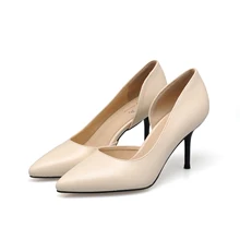 Sheepskin Pump 2016 New Fashion Womens Pumps Shoes Big Size 34-41 Genuine Leather High Heels Side Empty Shoes SMYCN-D0028