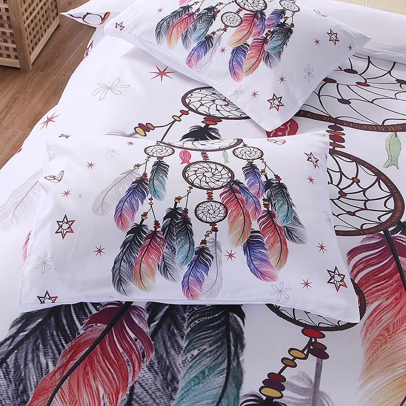 3D Dreamcatcher Feathers Print Bedding Set Bohemian Gold Moon Star Duvet Cover Set Bull Head Horn Bedclothes with Pillowcase