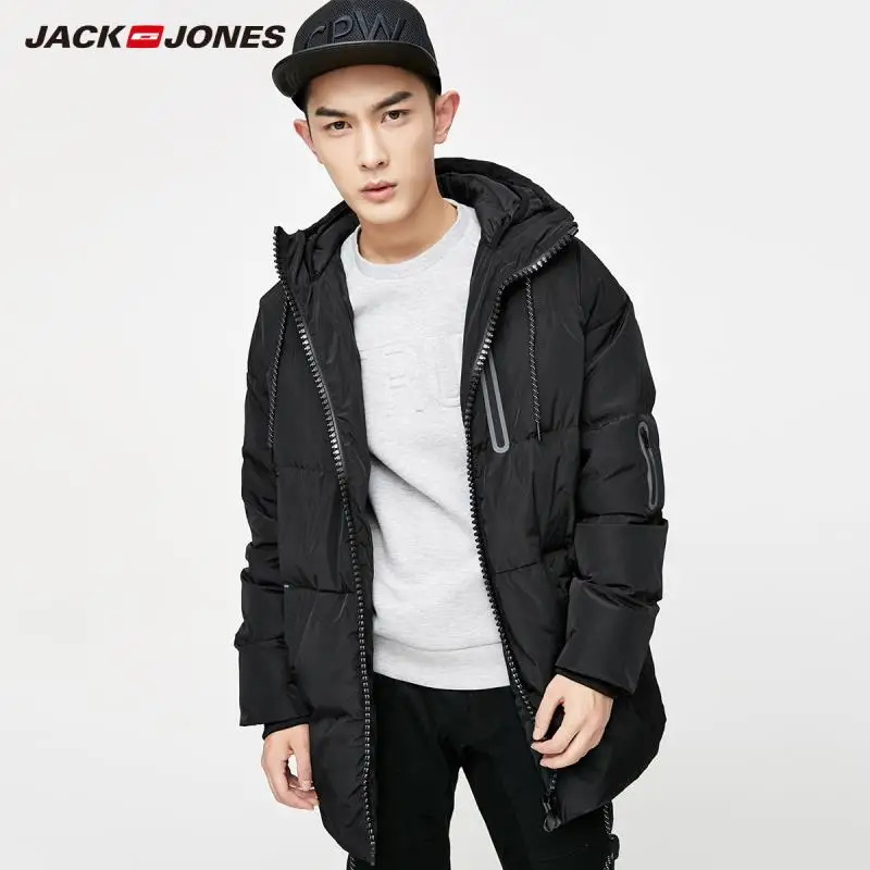 JackJones, мужская зимняя куртка-пуховик с капюшоном, мужская повседневная модная куртка,, брендовая новая мужская одежда 218312531 - Цвет: Black