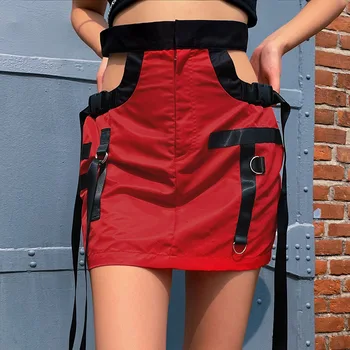 

Maoxzon Womens Red Sexy Hollow Out Bandage Slim Skirts For Female Black Fashion Summer Short Mini Skirts Drop Shipping