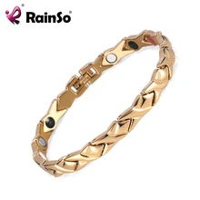 Rainso ювелирные изделия, браслеты из нержавеющей стали для женщин, Золотой магнитный браслет, 4 элемента, анти усталость, ручная цепочка, OSB-1543G