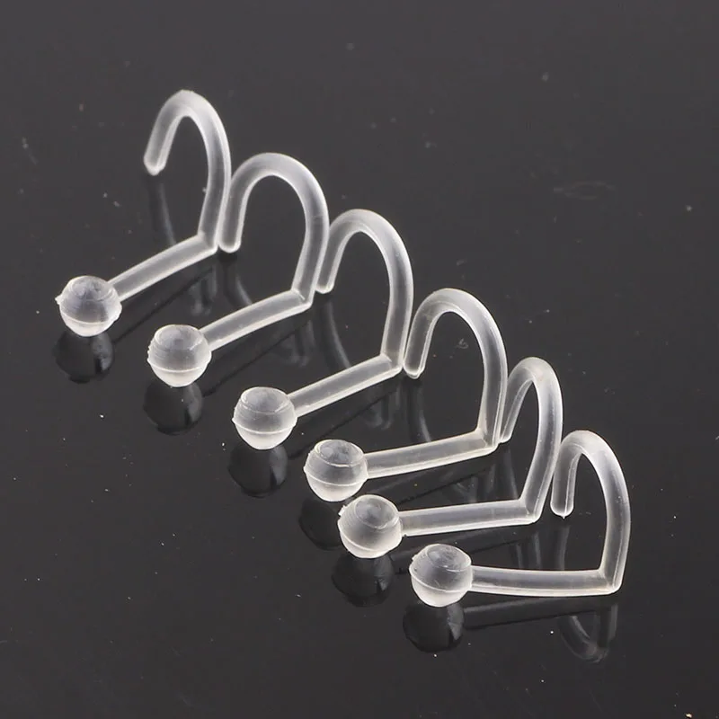 JUNLOWPY LOT 50pcs Nose Retainer Rings Studs hide piercing Bio Flexible Clear Screw On Body Jewelry Nose Stud Pin Piercing