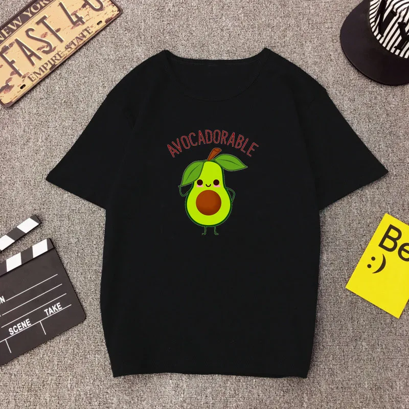 

2019 Hot Sale Women Plus T-shirt Cartoon Avocado Pattern Print Round Neck Summer Tees Short Sleeve Casual Cute Oversized Tops