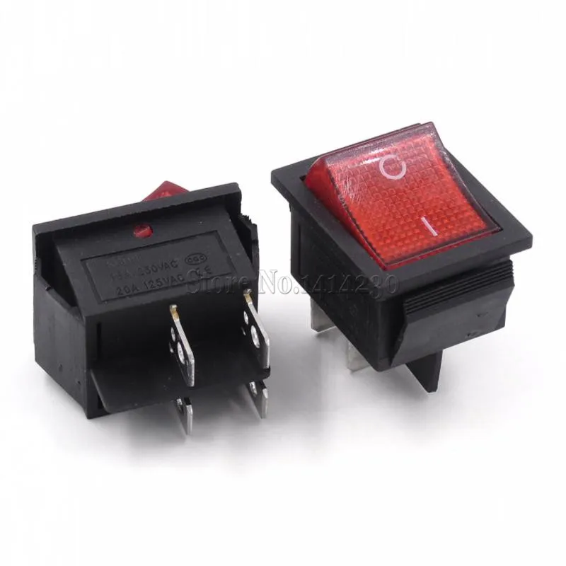 

KCD4 25x31mm Big Ship Type Switch Red 4 Pin 2 Position 16A 250V 20A 125VAC ON-OFF Rocker Switch With a red light