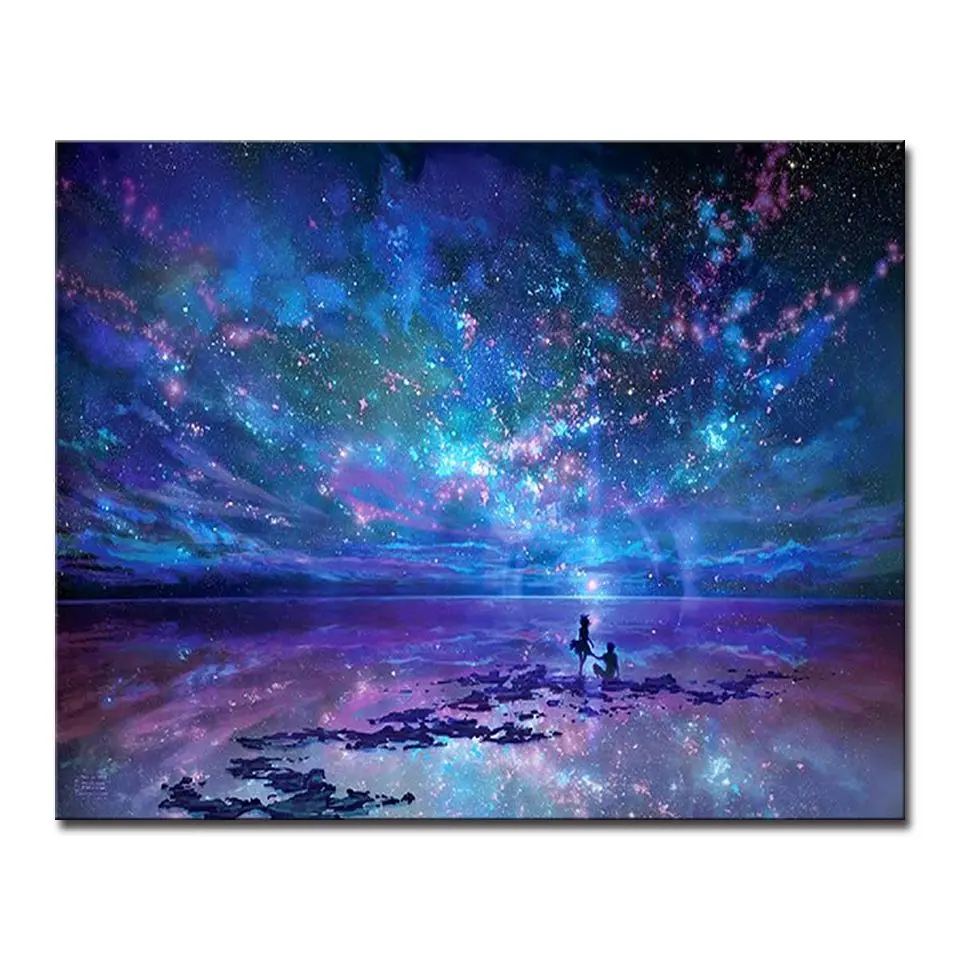 

Fantasy Romantic Star Sea DIY Painting By Numbers Starry Sky Aurora Oil Pictures Hand Paint Coloring Canvas Home Wall Art Decor