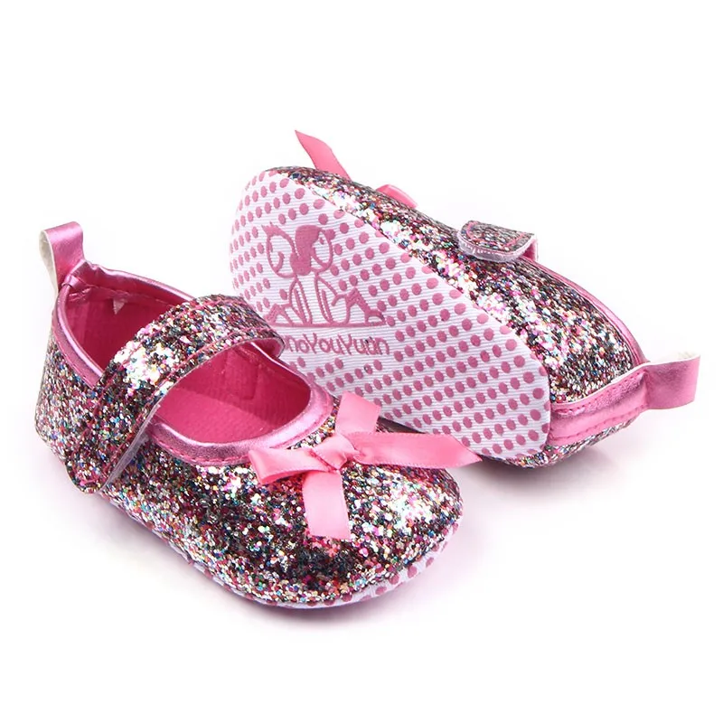 Модная красивая блестящая детская обувь с бантом-бабочкой для девочек 0-15 месяцев