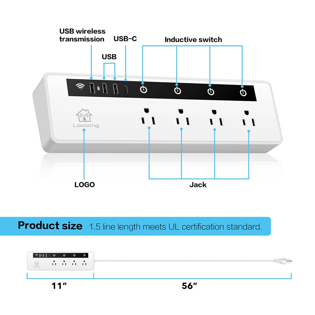 Smart Power Strip WiFi Remote Control 4AC+3USB Port US Plug Charger Accessories