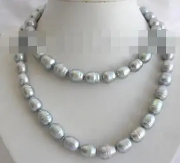 

stunning long 32" big 9-10mm gray baroque freshwater pearl necklace 14K s891
