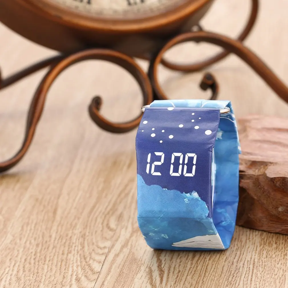 Стильные бумажные часовые жизни бумага ремешок магнитный замок-пряжка ультра легкий светодиодный персонализированные цифровые часы для детей Подарки - Цвет: 2