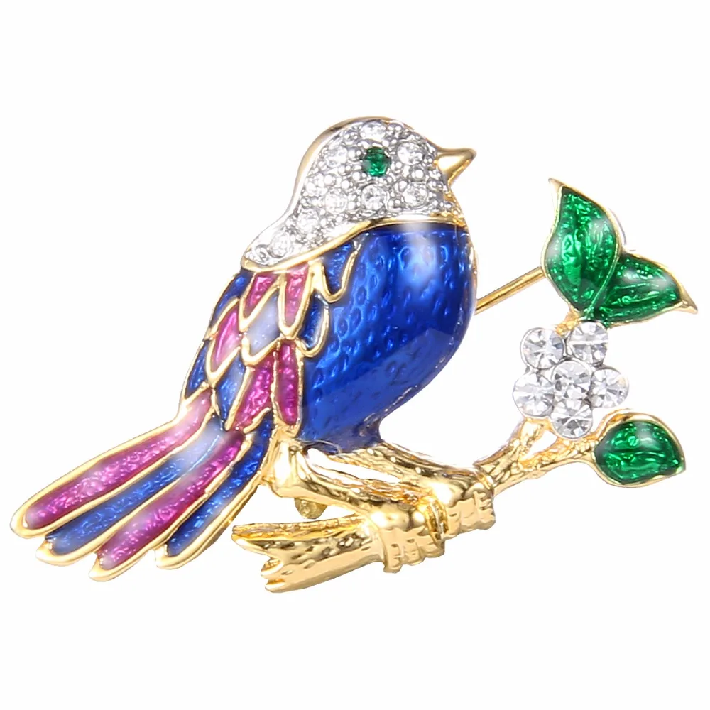 Bella Fashion Multi Lovely Colorful Enamel Birds Animal Brooch Pin Austrian Crystal Rhinestone