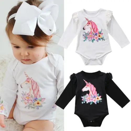 

Cute Infant Baby Girls Long Sleeve Unicorn Bodysuit Jumpsuit Outfits Set