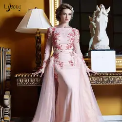 Vestidos розовый с аппликацией одежда с длинным рукавом вечернее Макси-платье элегантный высокое качество халат de soiree леди наряд для