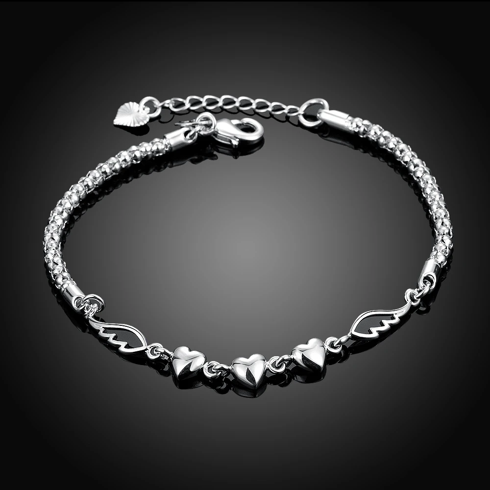 Girls jewelry bangles 925 sterling silver 6mm chains heart charm