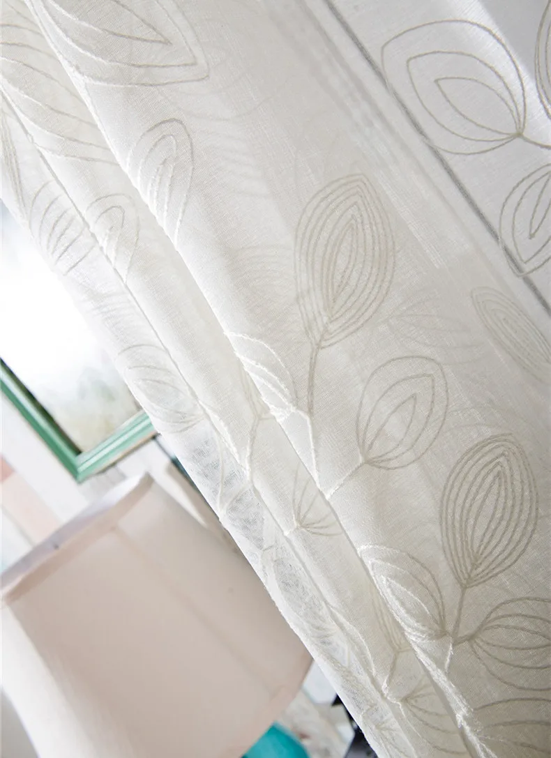 {Byetee} прозрачные Занавески с вышивкой в виде белых листьев для гостиной, спальни, занавески на дверь для кухни, занавески