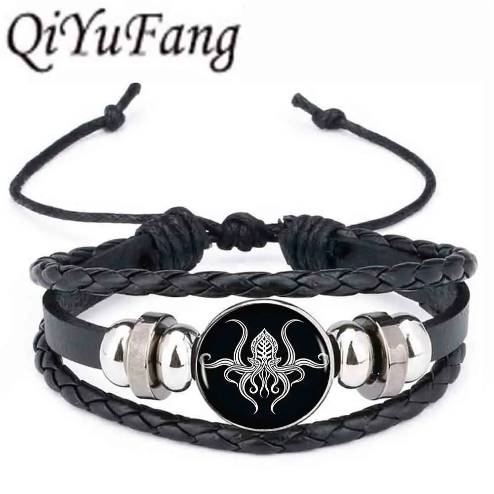 QiYuFan Cthulhu R'lyeh Sigil кожаный браслет, вдохновленный H.P. Loveccraft ювелирные изделия черные Многослойные браслеты для женщин и мужчин - Окраска металла: 5