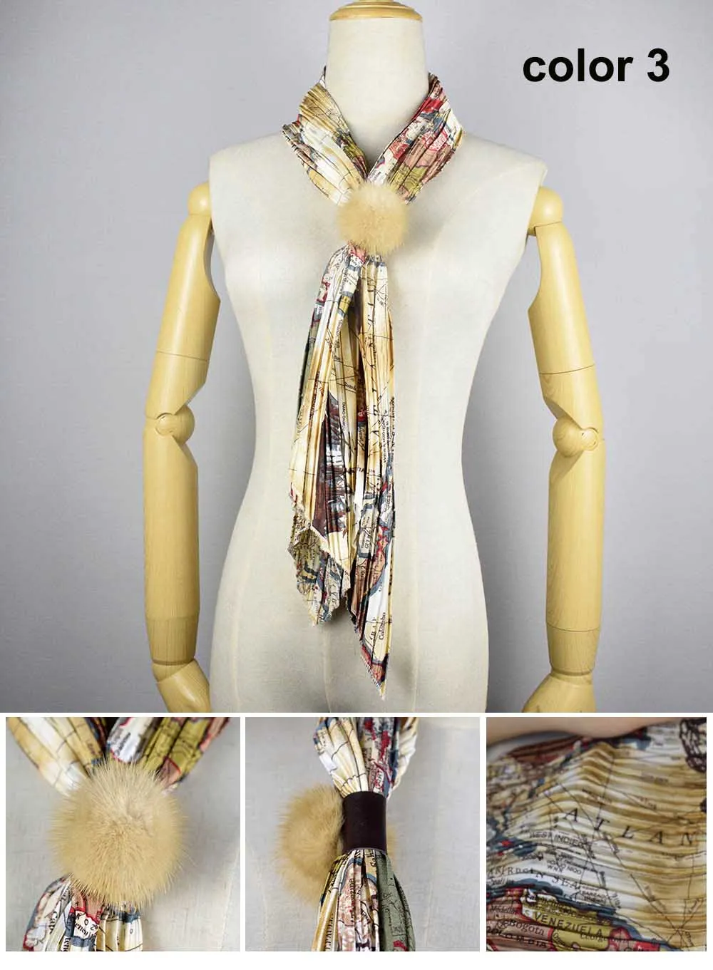 silk women scarf mink ball color 3