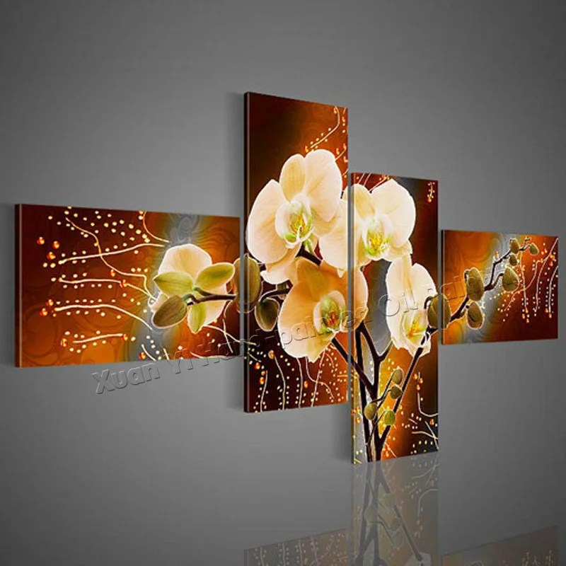 

4 Panel Modern Handpainted Flower Oil Painting Abstract Handmade Picture Cuadros Wall Art Home Decor For Living Room No Frame