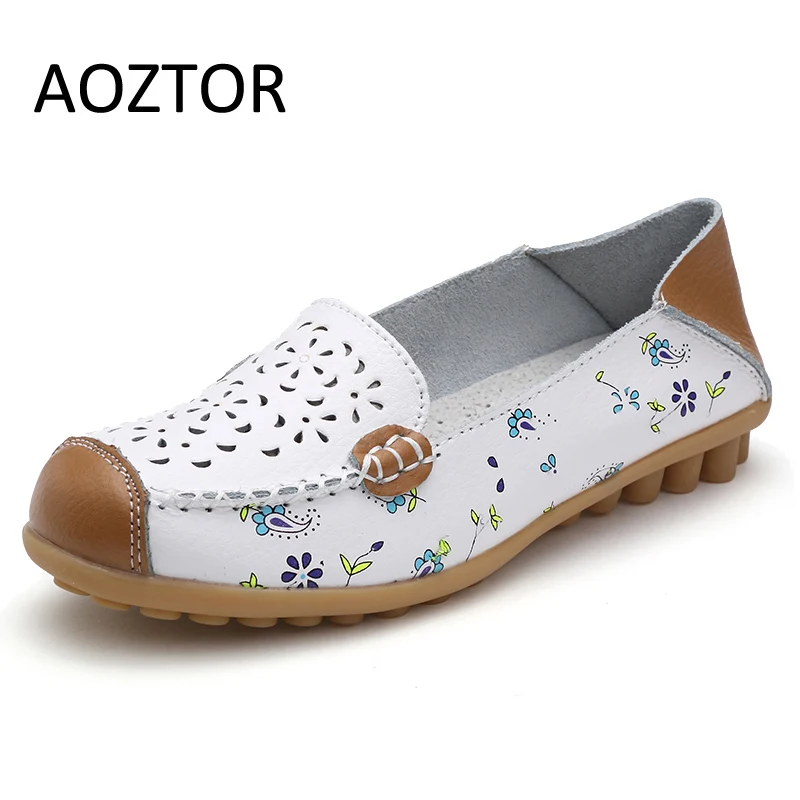 Aoztor 2018 весна женская обувь на плоской подошве дамские балетки из натуральной