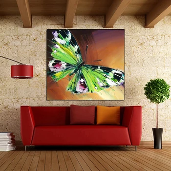 

Canvas painting Living Room Cuardros decoracion Green Butterfly Poster Handpainted Art Animal Oil Painting for living room wal