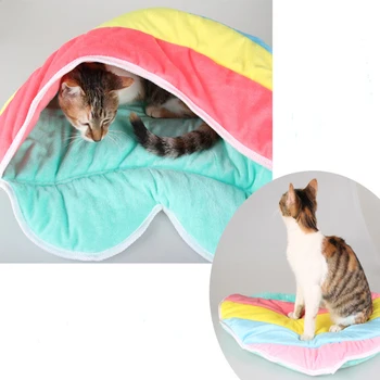 

TAILUP 2016New Arrival Short Plush Cat Bed House Colorful Rainbow Small Pet Cat Rabbit Mat Winter Warm Kitten Heart-shaped Mats