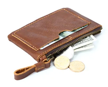 

Genuine Leather High Quality Zipper Classic Vintage Retro Men Coin Purse Slim Small Wallet Card Holder Mens Wallet #YD1032