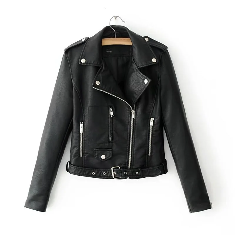 Spring Autumn women's clothing PU Leather Jacket Faux Soft Coat Slim Rivet Zipper Motorcycle Jackets 8002 | Женская одежда