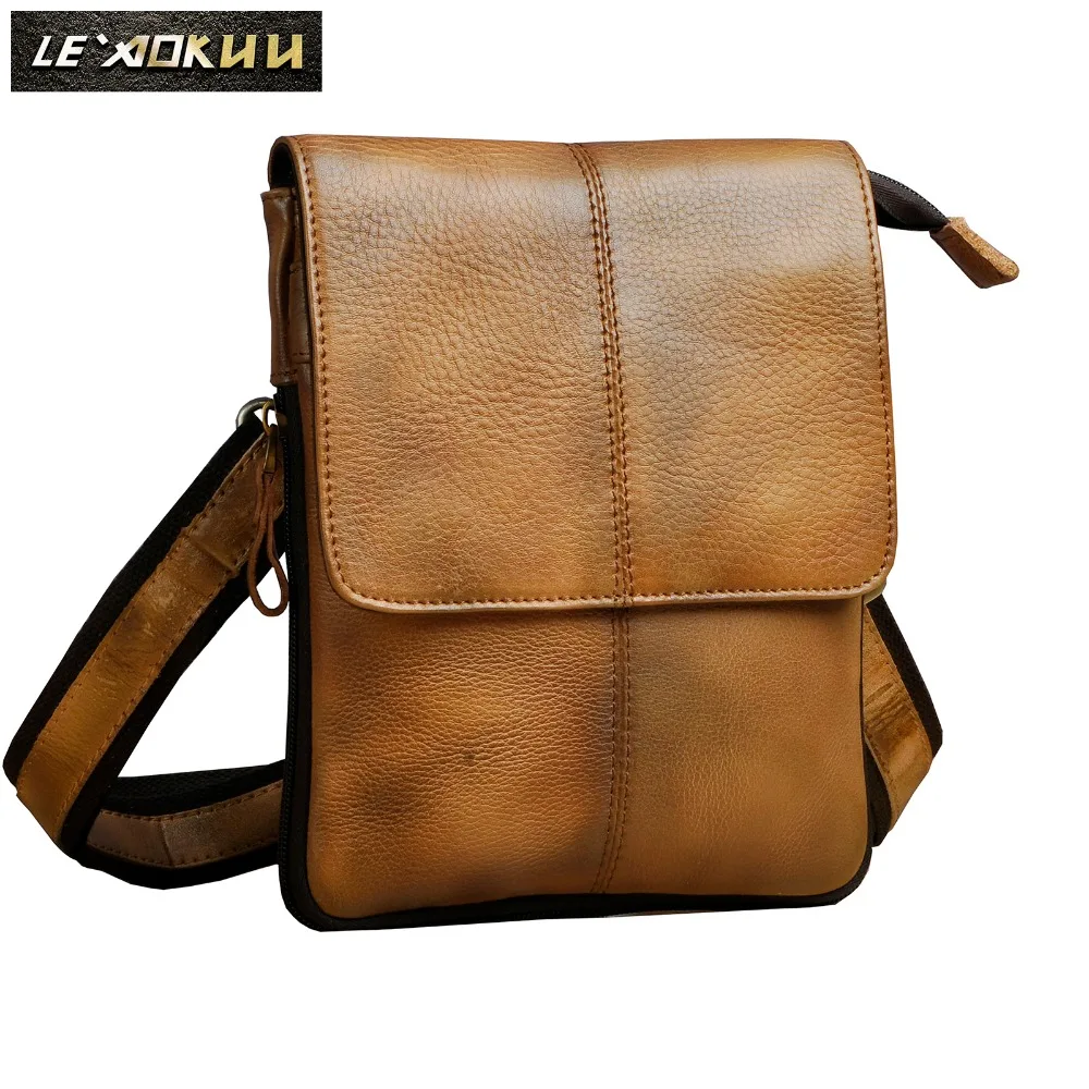 

Genuine Leather Men Fashion Casual Small Messenger Shoulder Crossbody Bag Design Waist Belt Pack Waist Phone Pad Pouch 8713lb