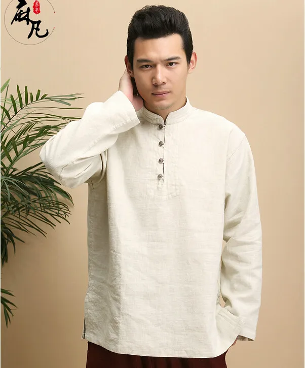 Осенние блузки чистого белья модные высокого качества повседневная мужская рубашка Длинные рукава мужские рубашки свободные мужские