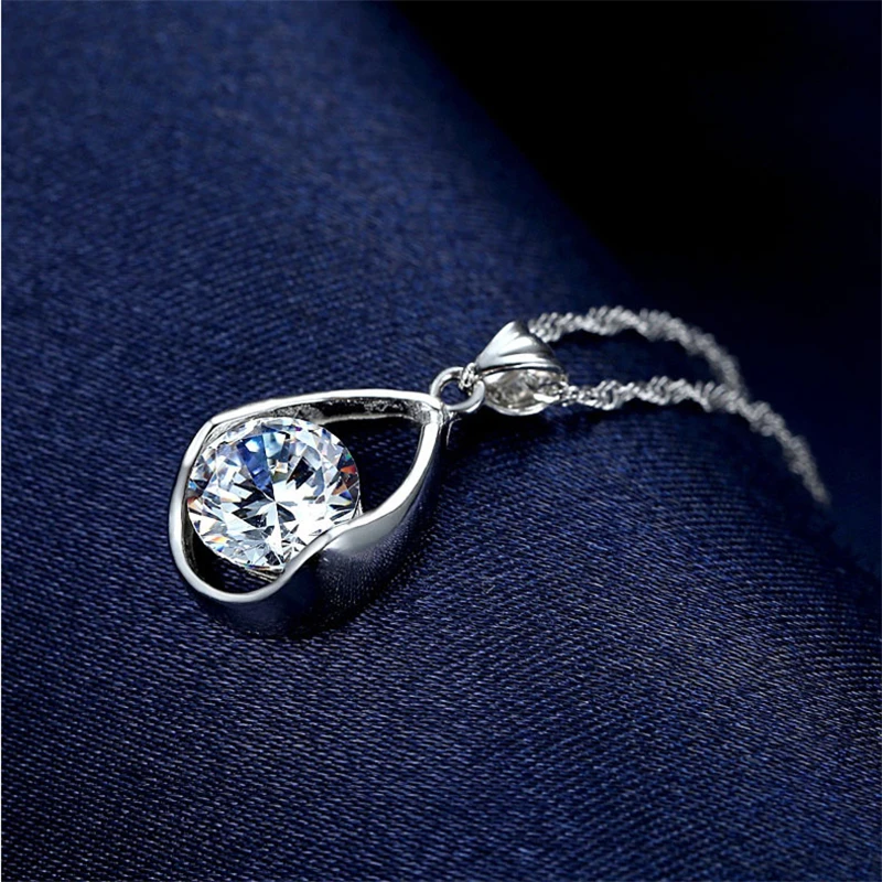

Silver Water-Drop Pendant Necklace with Movable Shiny AAA Cubic Zirconia Genuine 925 Sterling Jewelry