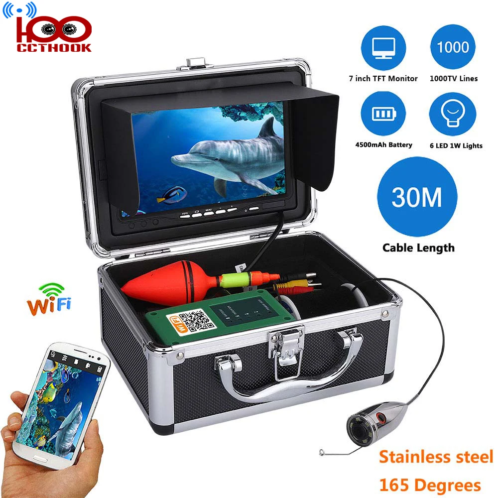 30m Cable WIFI Wireless Fish Finder with 720P 1000TVL Underwater Fishing Video Camera 7 Inch Color Monitor Free Mob APP Viewing_1