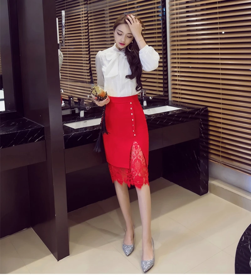 Женская юбка с высокой талией летняя юбка-карандаш 2019 Модные женские кружевные лоскутные женские формальные рабочие юбки больших размеров