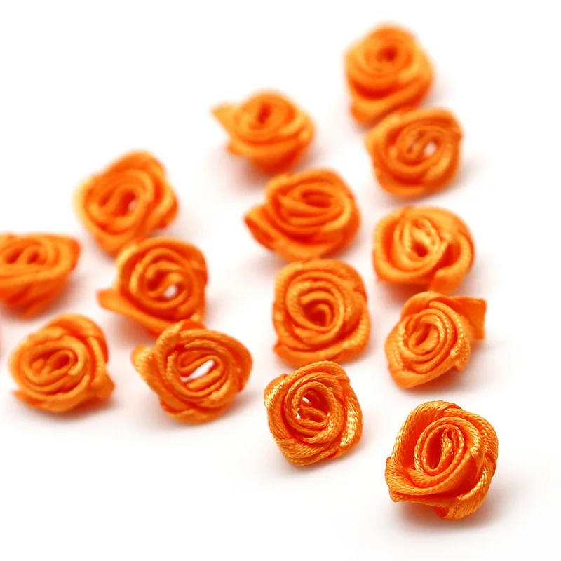 50 шт. 15 мм Ручная работа прекрасная атласная мини-лента рулонная Ткань DIY розы цветы для девочек аксессуары для волос - Цвет: orange red