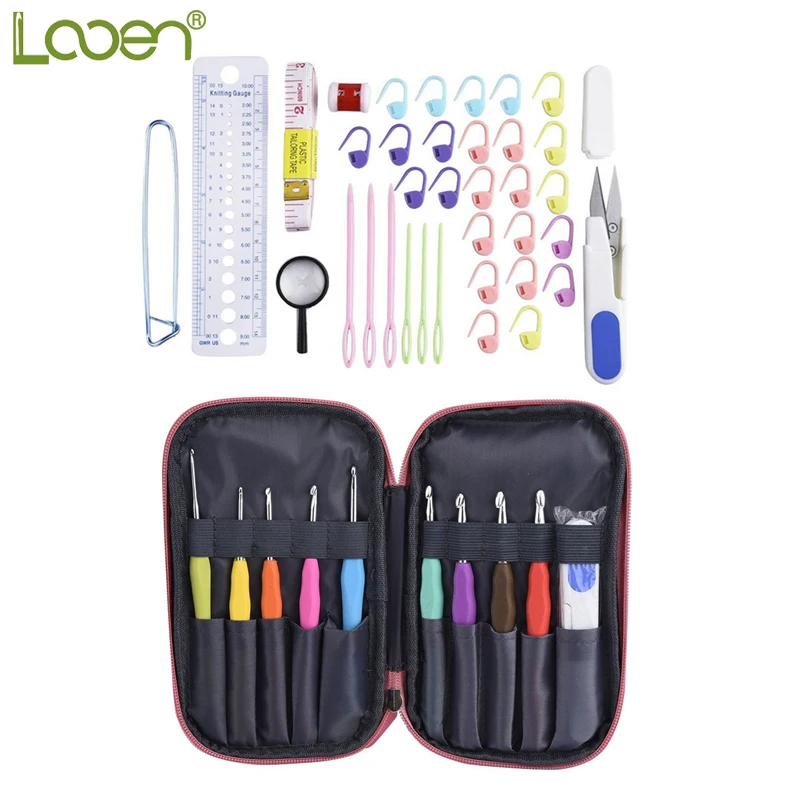 

Looen Women Practical Crochet Hooks Set Needles Stitches Knitting Craft Case Crochet Set In Case Yarn Hook With Bag DIY Tools