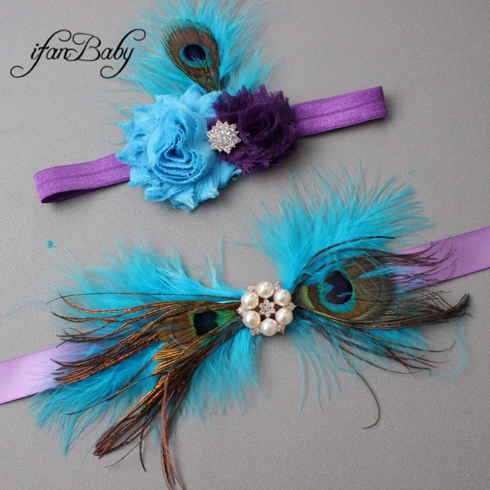Fashion Blue flower Belt,Girl Woman Sash Belt Wedding Sashes belt with flower headband 1 SET
