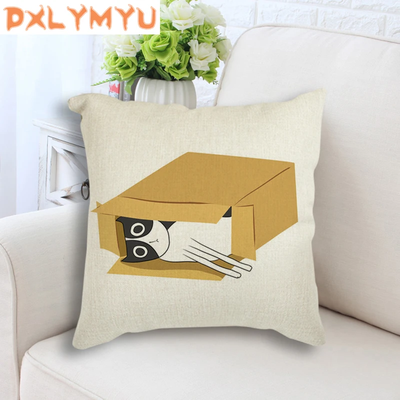 

Square 18" Home Decorative Sofa Cushion Cover Throw Pillow Case Cartoon Cat Box Animals Art Prints Nordic Linen Cushion Case