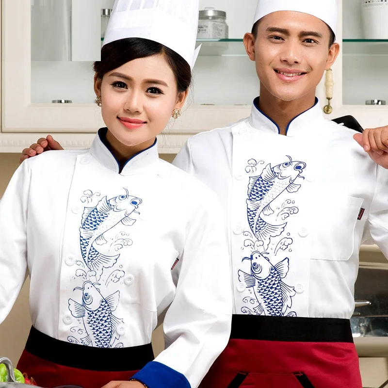 

(10sets-Cap&Shirt&Apron)Cook suit Hotel chef's long sleeve western-style kitchen dining room overalls Men women's chef uniform