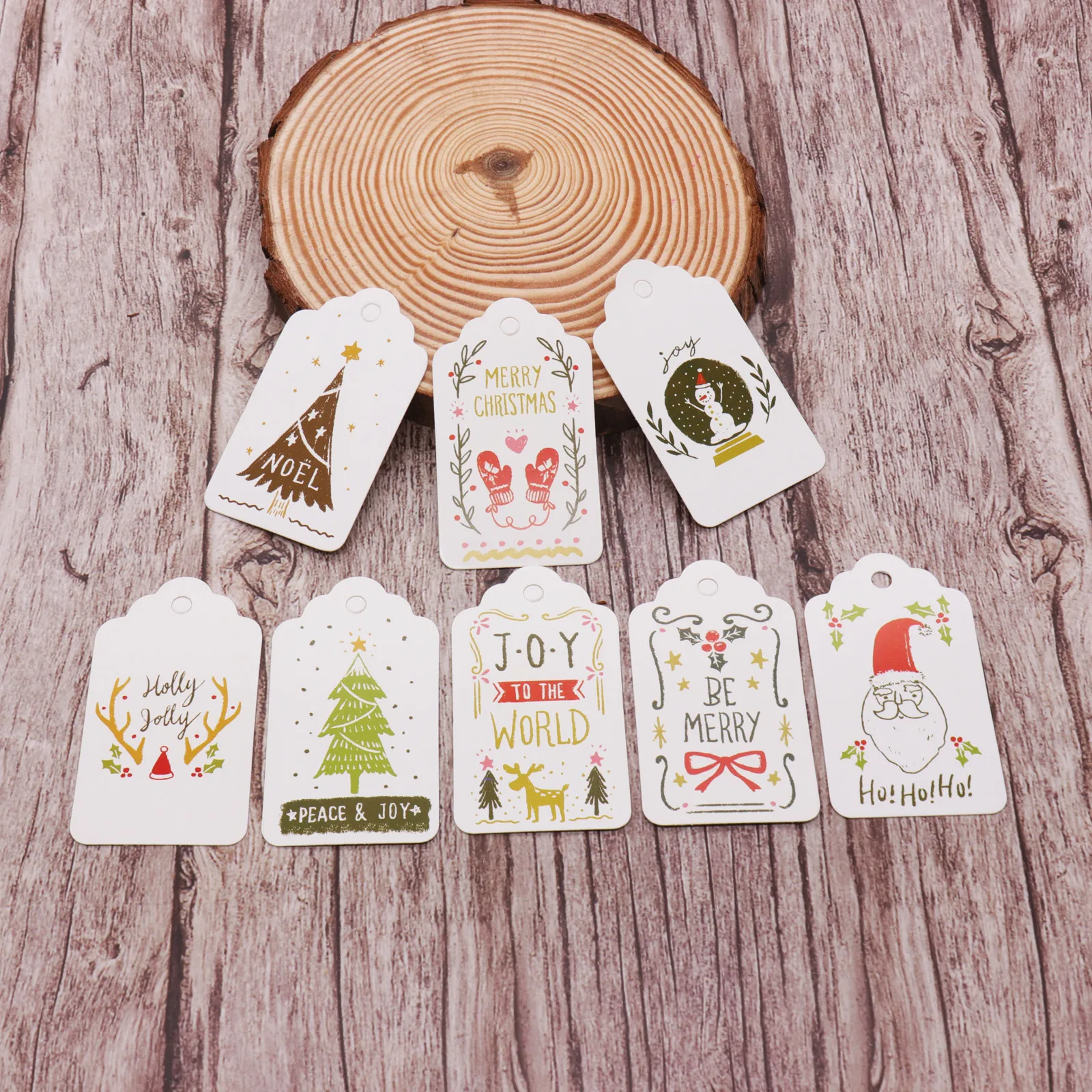 

50pcs/lot Multi Style Christmas DIY Unique Gift Paper Tags Small Card Optional String DIY Craft Hang tag Label Party Decor