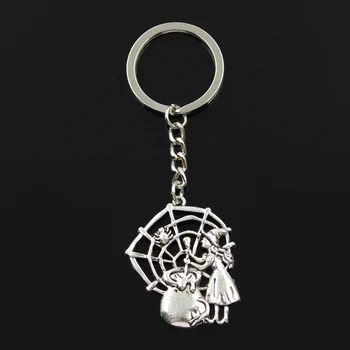 

Fashion 30mm Key Ring Metal Key Chain Keychain Jewelry Antique Silver Color Plated Witch Refining Drug Spider 38x30mm Pendant